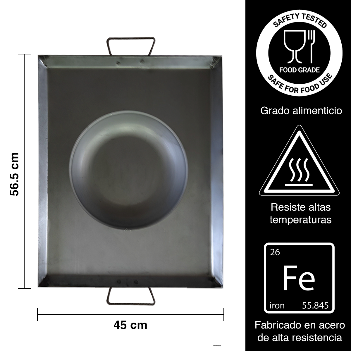 Comal Plancha Taquero Choricero de Acero / Aluminio  56,5 cm X 45 cm