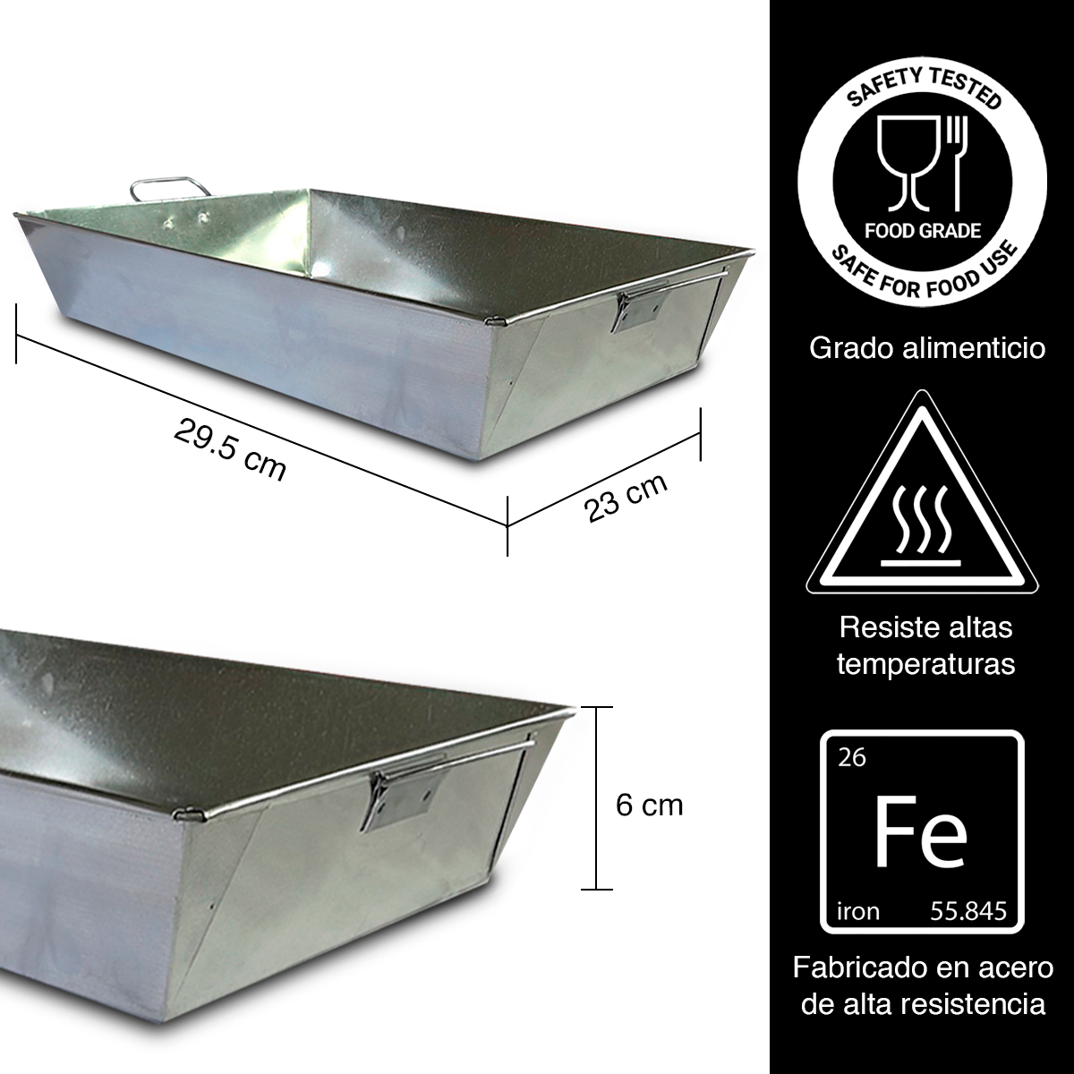 Charola Pollera Reforzada de Acero para Horno Chica